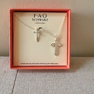 FAO Schwarz Sterling Silver Cross Necklace Set